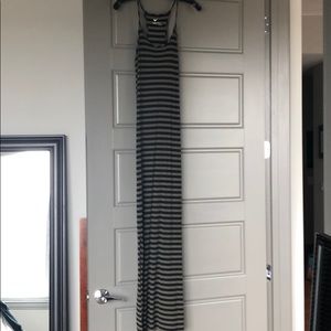 Black and olive striped maxi dress